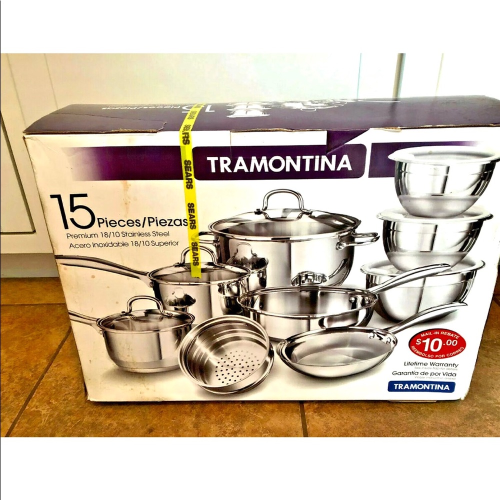 TRAMONTINA 15 piece Tri-Ply 18/10 Stainless Steel